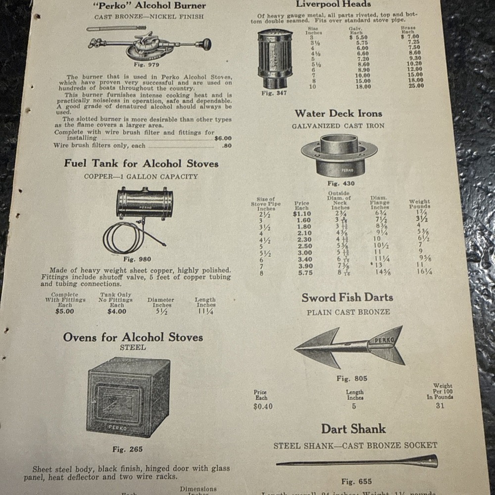 VTG 1930 Print Ad Perko Sword Fish Dart Fishing Shank Stove Oven Ship Boat Art